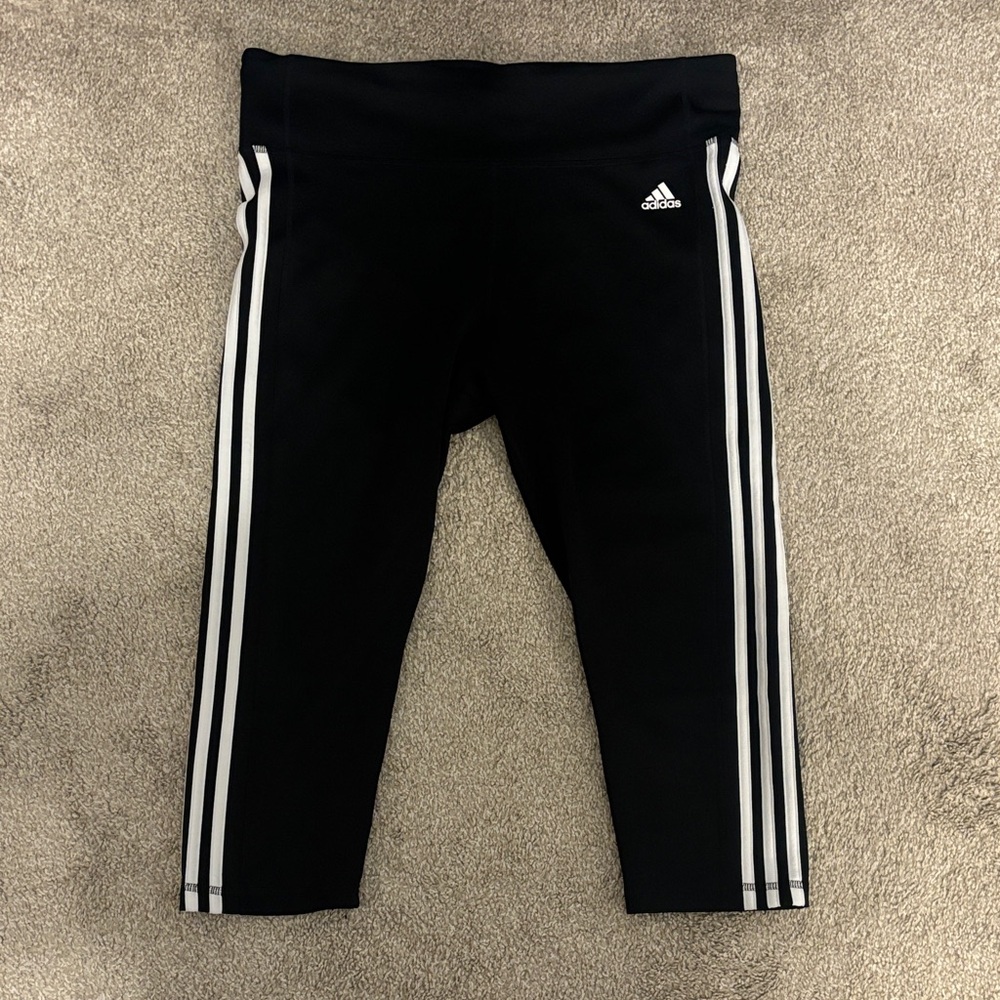 Adidas Black Leggings with Triple White Stripes